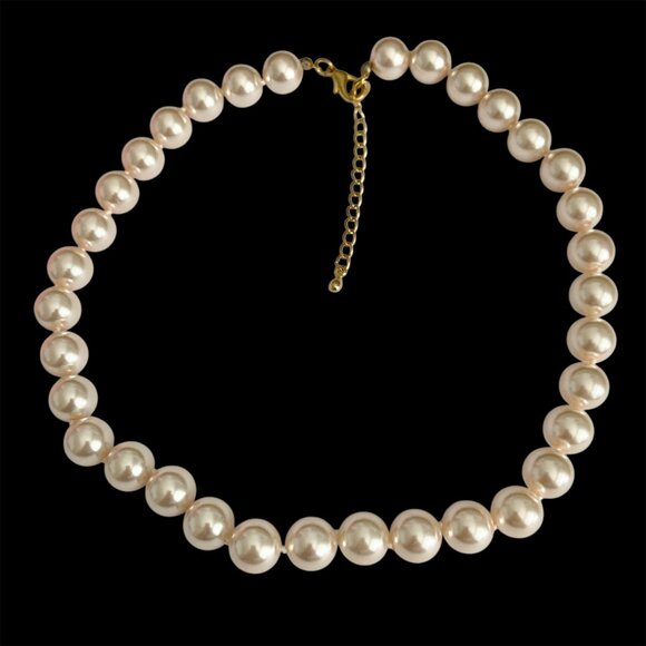 Vintage Cream Glass Pearl Necklace 20" 12mm Hand Knotted Matinee Length GoldTone - Picture 2 of 12